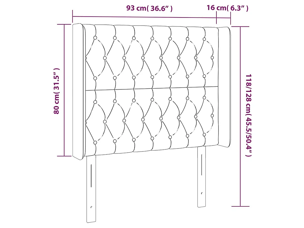 Hoofdbord met randen 93x16x118/128 cm stof blauw