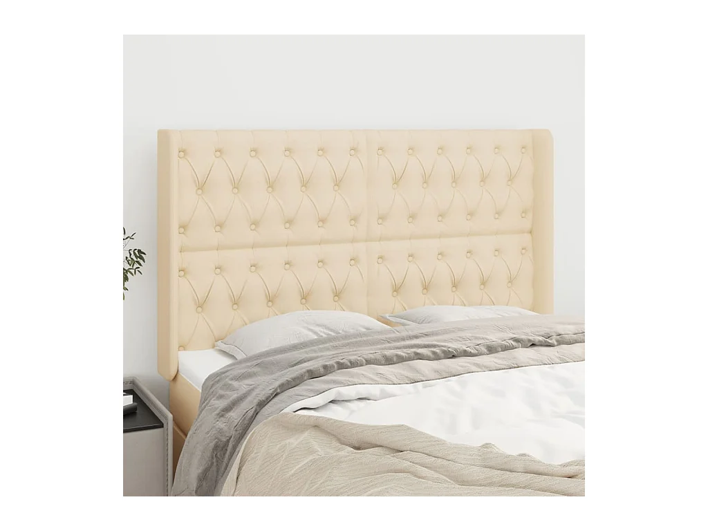 Tête de lit avec oreilles Crème 163x16x118/128 cm Tissu