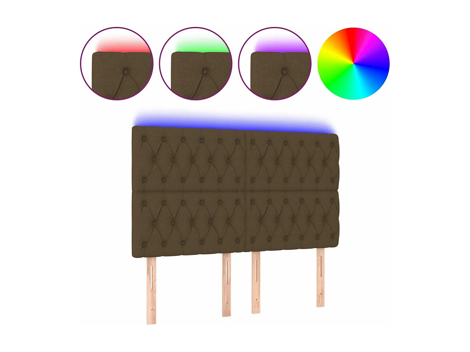 LED Kopfteil Dunkelbraun 144x7x118/128 cm Stoff