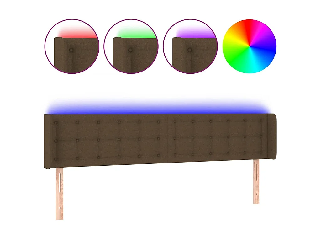 Tête de lit à LED Marron foncé 183x16x78/88 cm Tissu