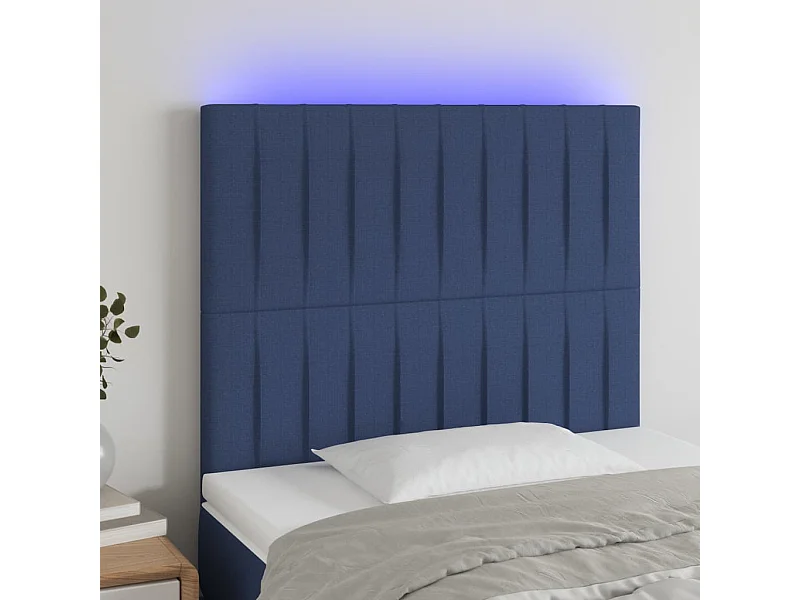 Hoofdbord LED 90x5x118/128 cm stof blauw