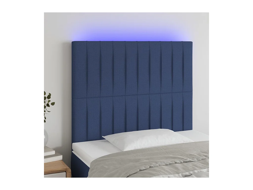 Hoofdbord LED 90x5x118/128 cm stof blauw
