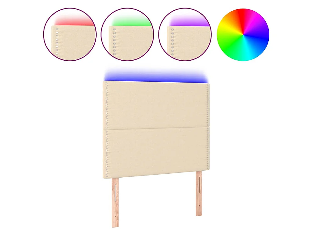 Hoofdbord LED 90x5x118/128 cm stof crèmekleurig