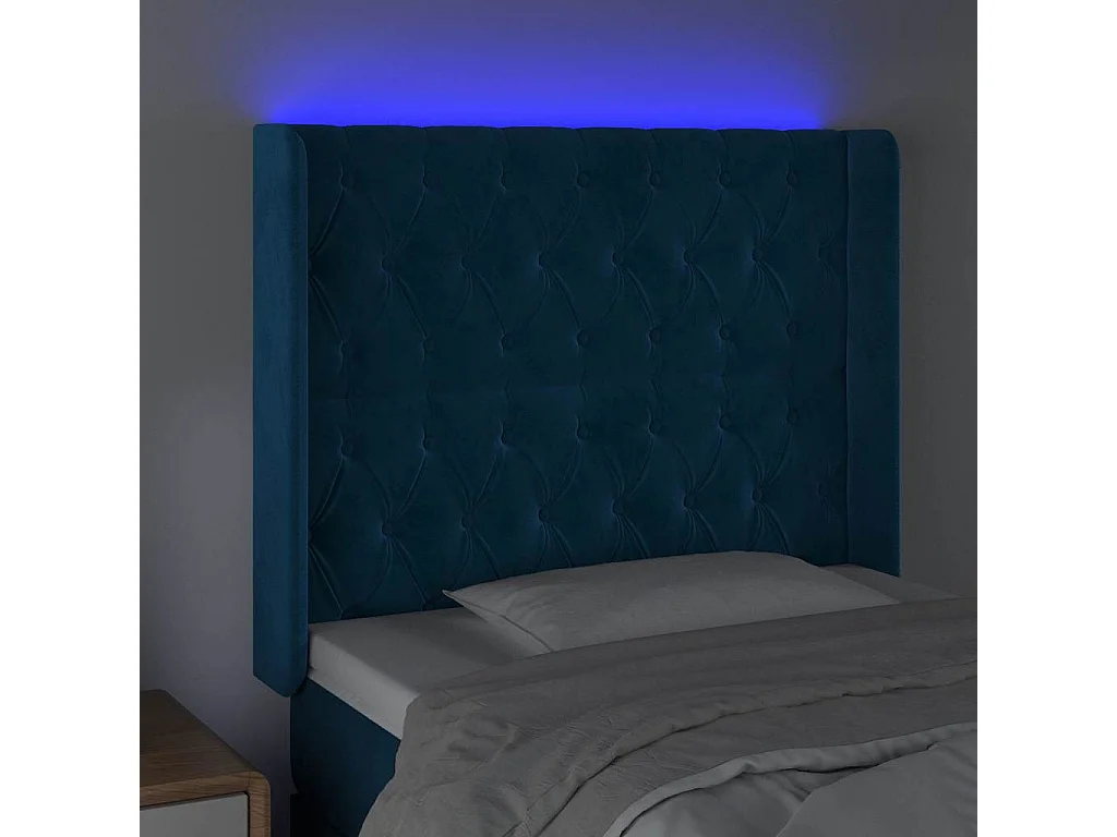 Tête de lit à LED Bleu foncé 103x16x118/128 cm Velours