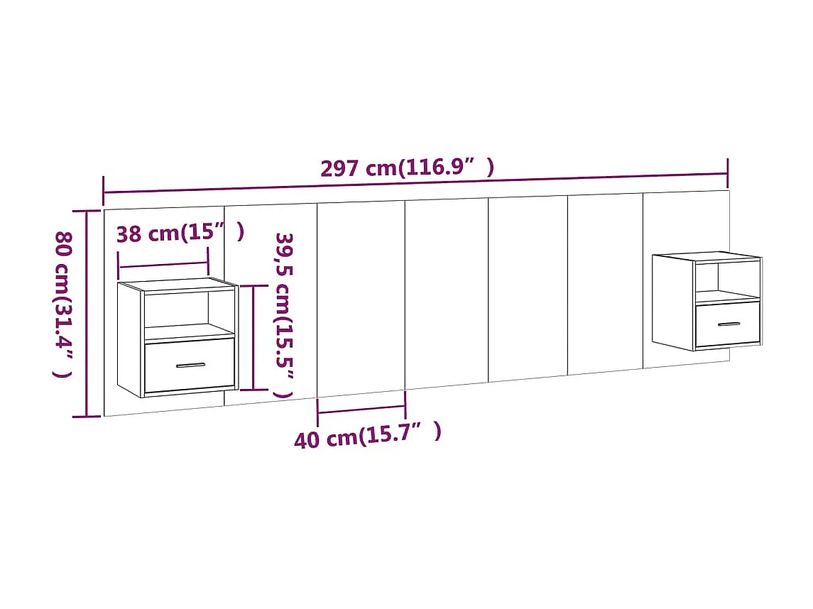 Kopfteil mit Nachttischen Sonoma-Eiche Holzwerkstoff