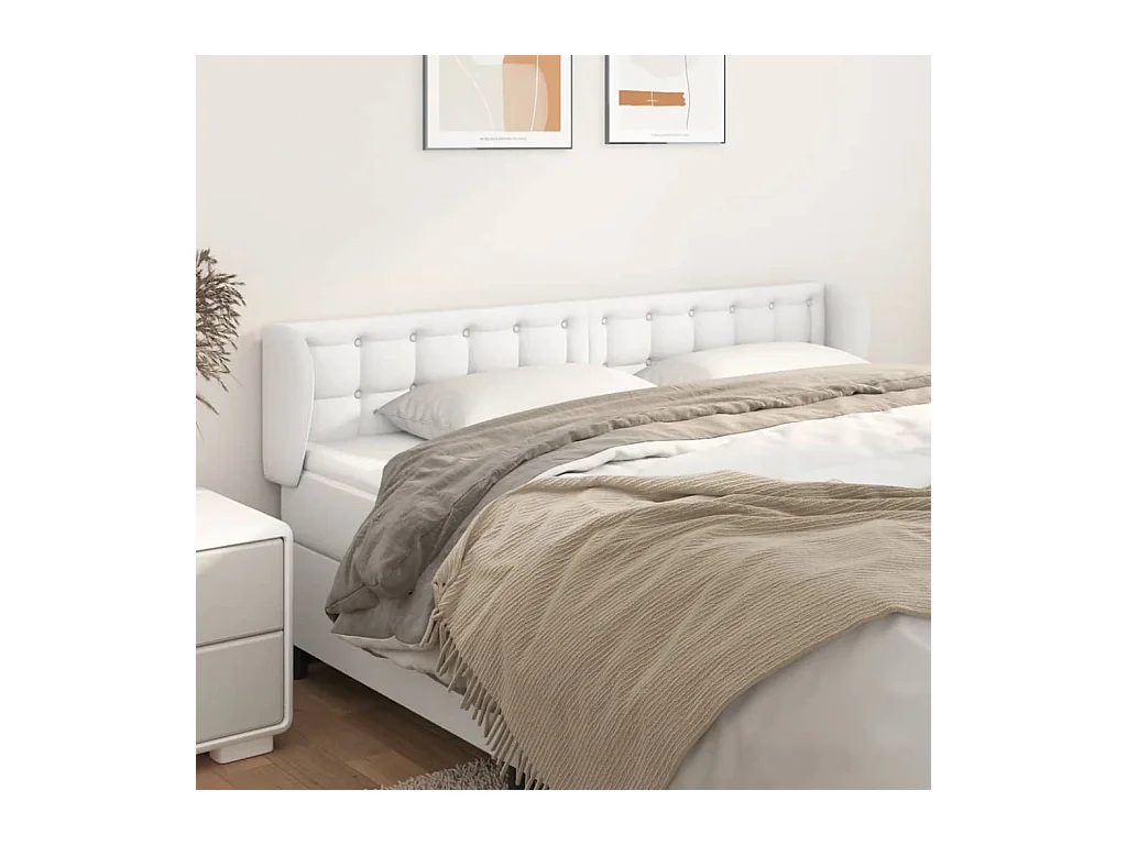Tête de lit avec oreilles Blanc 203x23x78/88 cm Similicuir