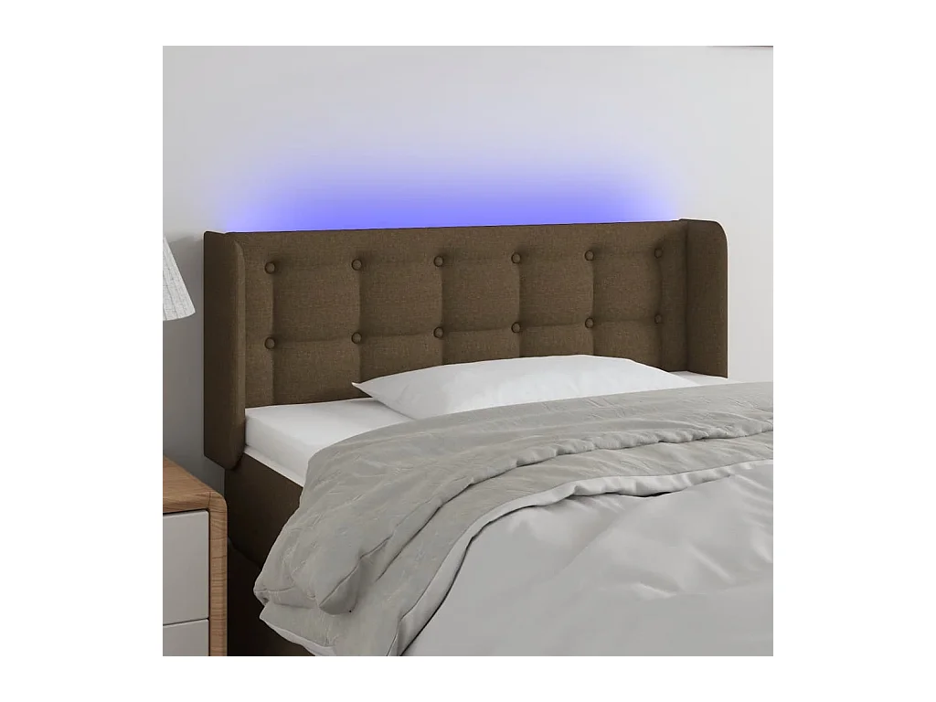 Cabeceira de cama c/ luzes LED tecido 103x16x78/88 cm castanho