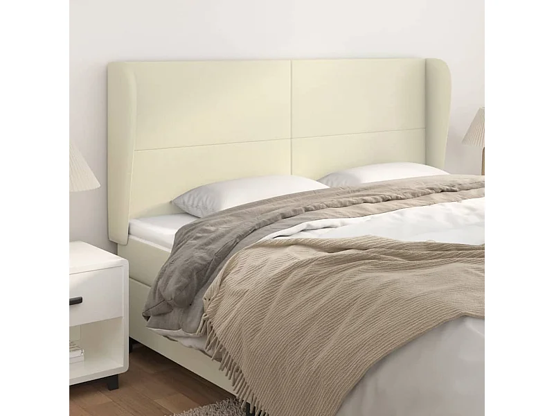 Hoofdbord met randen 183x23x118/128 cm kunstleer crèmekleurig