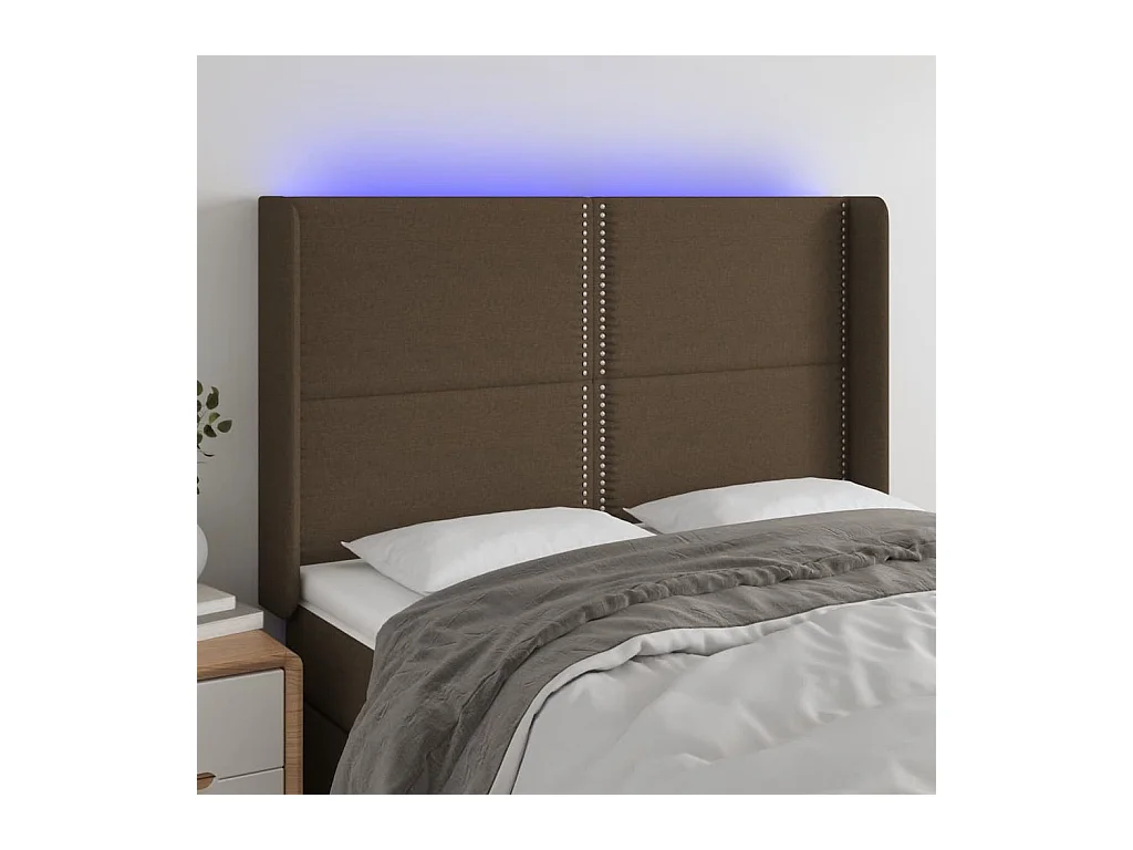 Hoofdbord LED 147x16x118/128 cm stof donkerbruin