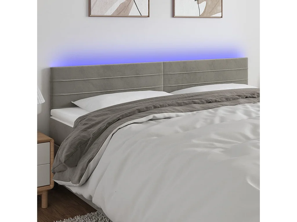 Hoofdbord LED 180x5x78/88 cm fluweel lichtgrijs