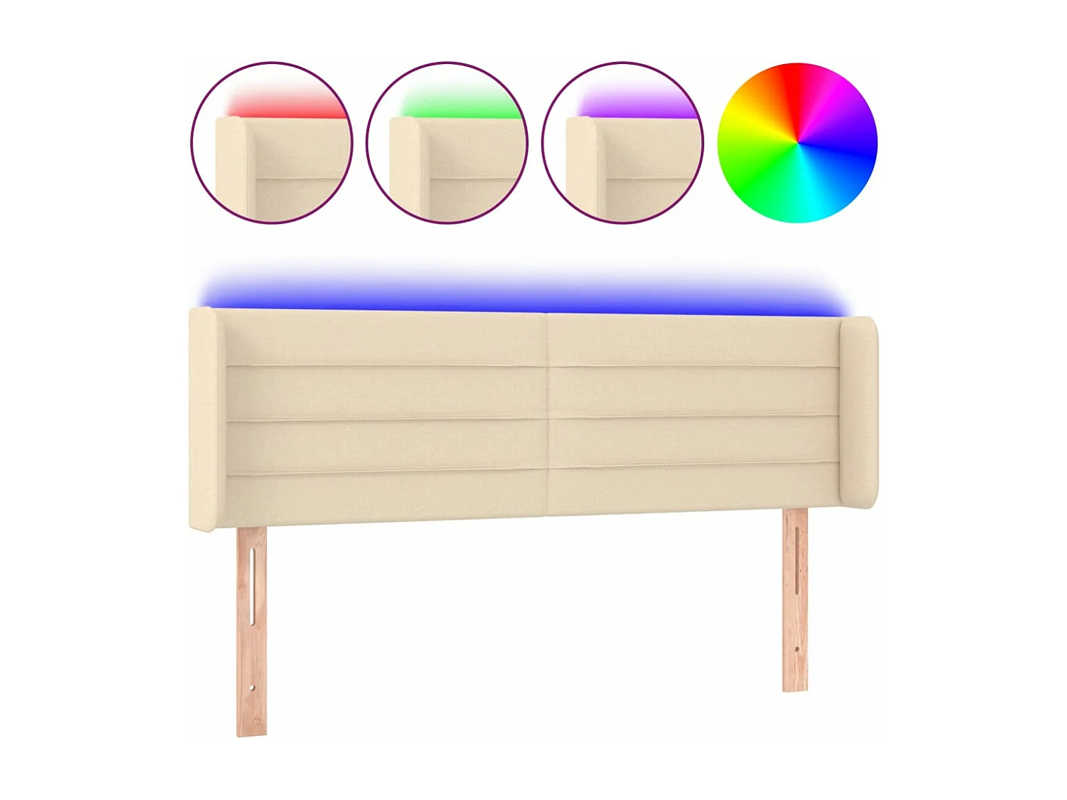 Hoofdbord LED 147x16x78/88 cm stof crèmekleurig