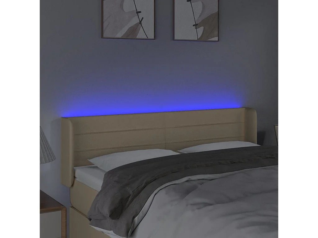Hoofdbord LED 147x16x78/88 cm stof crèmekleurig