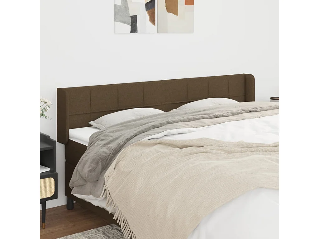 Tête de lit avec oreilles Marron Foncé 163x16x78/88 cm Tissu