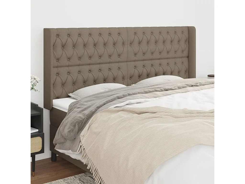 Hoofdbord met randen 203x16x118/128 cm stof taupe