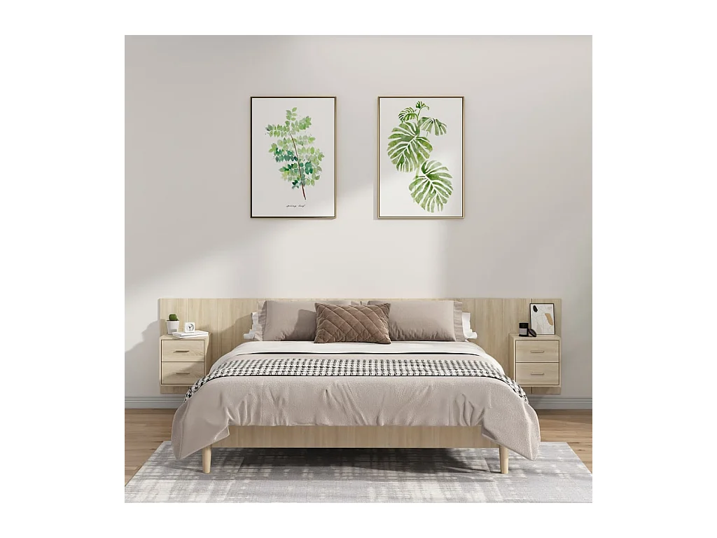 Testiera Letto con Comodini in Legno Multistrato Rovere Sonoma