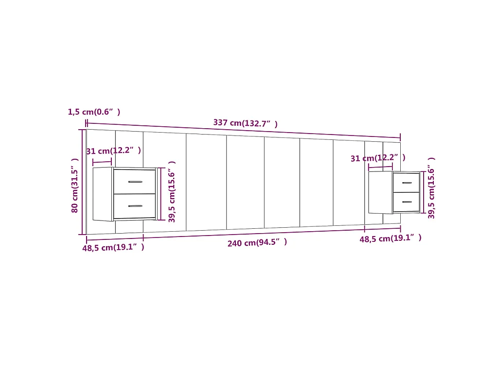 Hoofdbord met kastjes bewerkt hout sonoma eikenkleurig