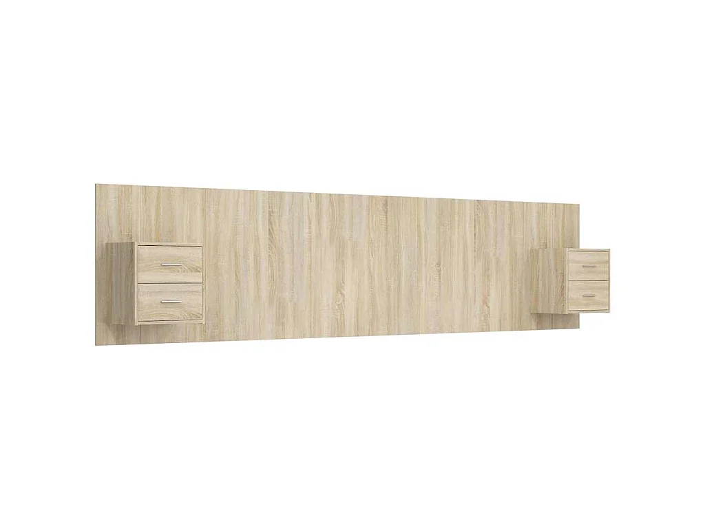 Cabecero de cama con mesitas madera contrachapada roble Sonoma