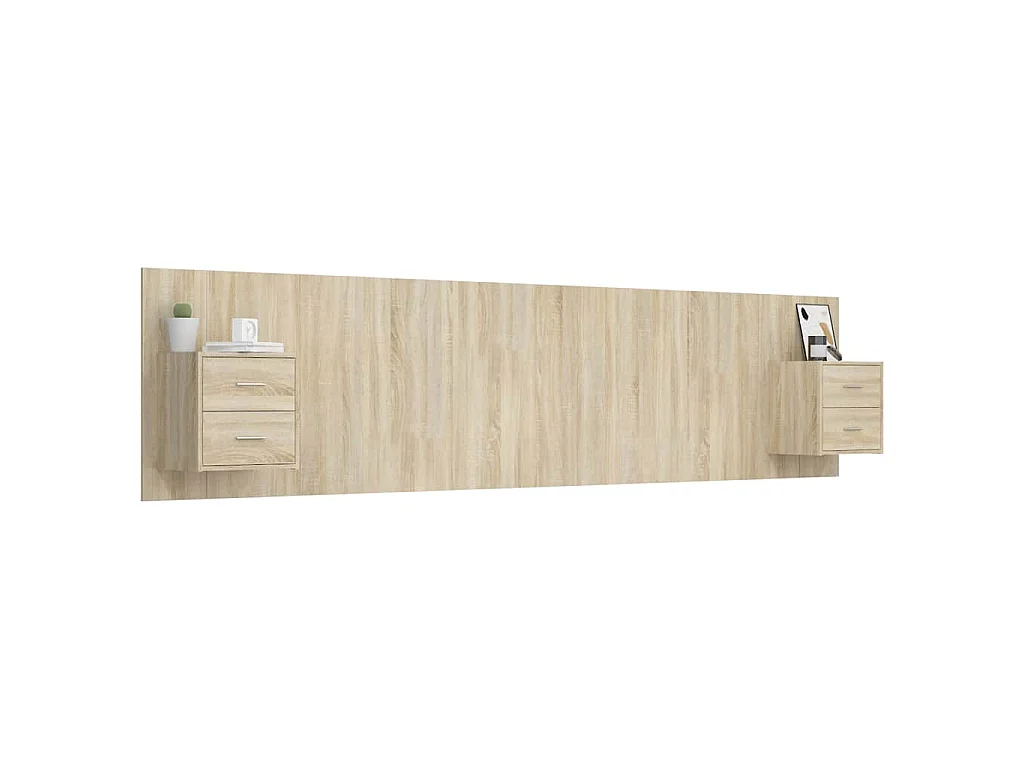 Cabecero de cama con mesitas madera contrachapada roble Sonoma