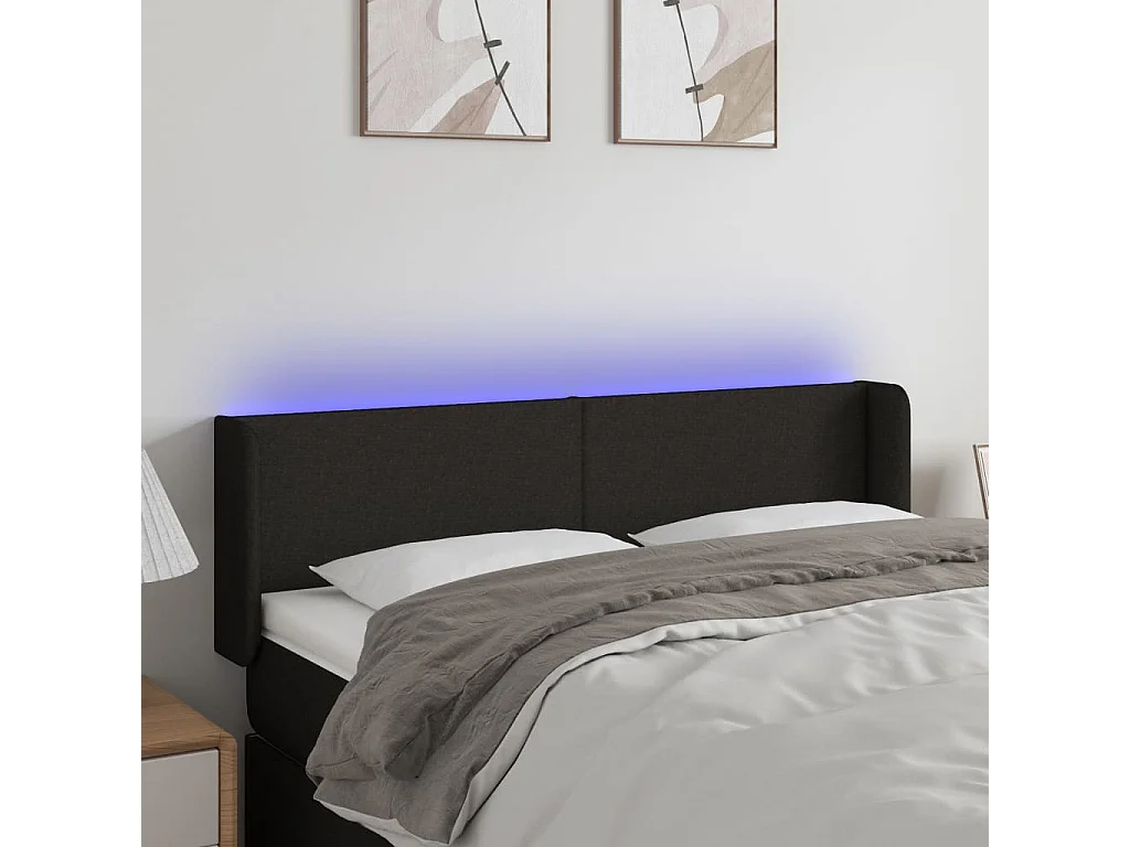 Testiera a LED Nera 147x16x78/88 cm in Tessuto