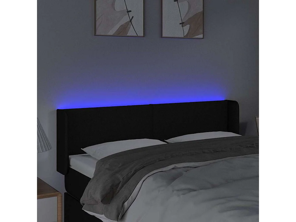 Tête de lit à LED Noir 147x16x78/88 cm Tissu