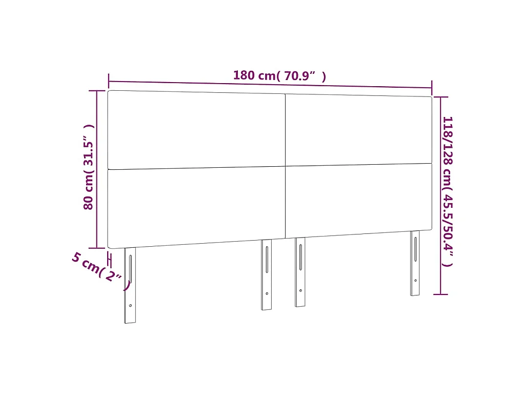 Cabeceira cama c/ LED 180x5x118/88cm couro artificial cinzento