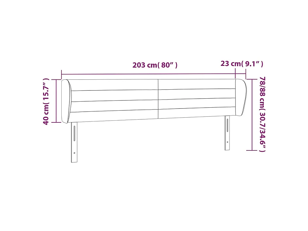 Hoofdbord met randen 203x23x78/88 cm fluweel donkerblauw