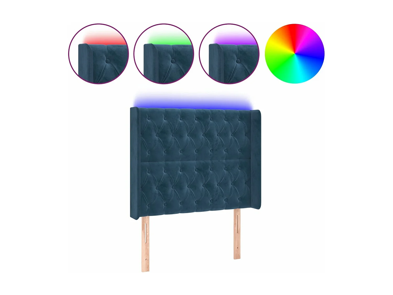 Cabeceira cama c/ luzes LED veludo 93x16x118/128 cm azul-escuro