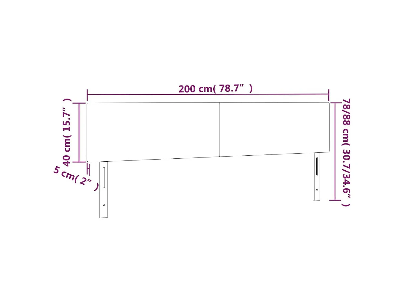 Tête de lit à LED Gris 200x5x78/88 cm Similicuir
