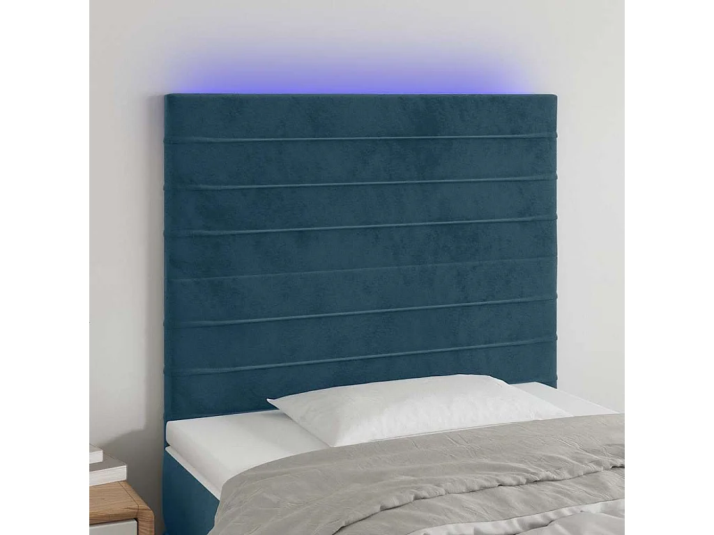 Tête de lit à LED Bleu foncé 100x5x118/128 cm Velours