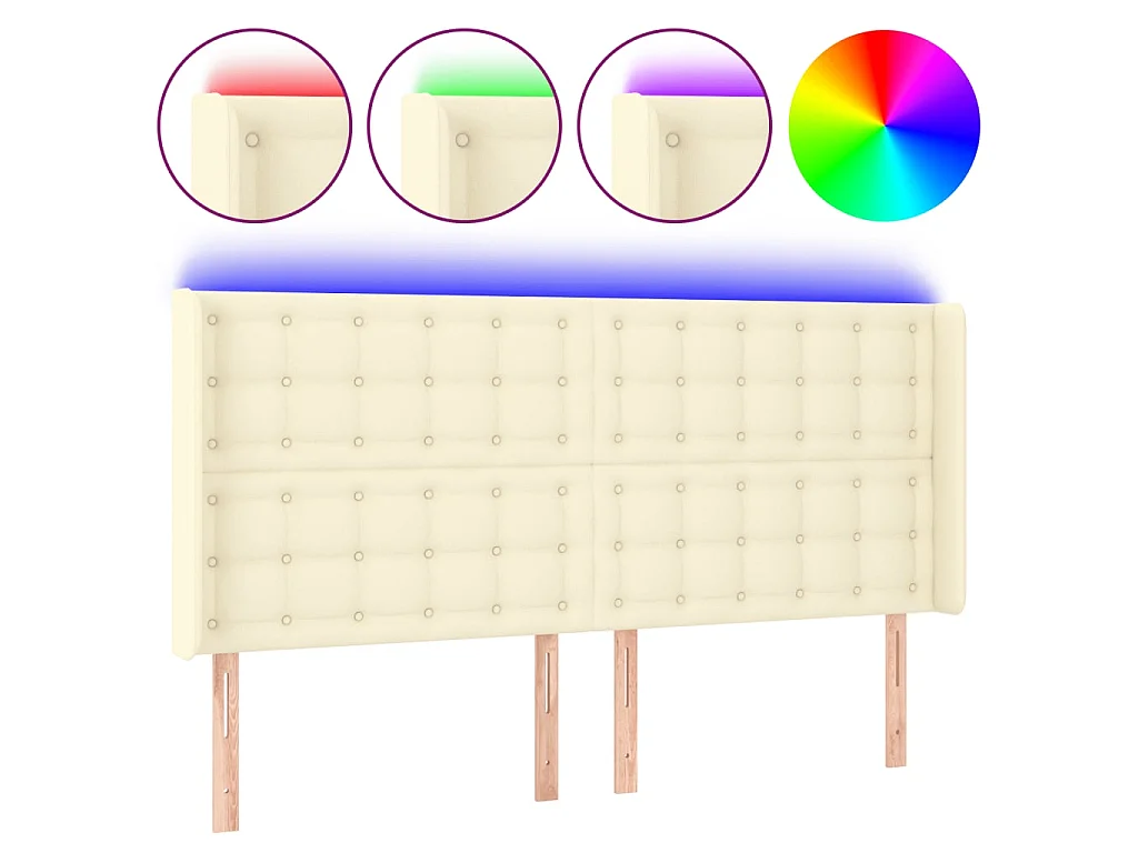 Hoofdbord LED 147x16x118/128 cm kunstleer crèmekleurig