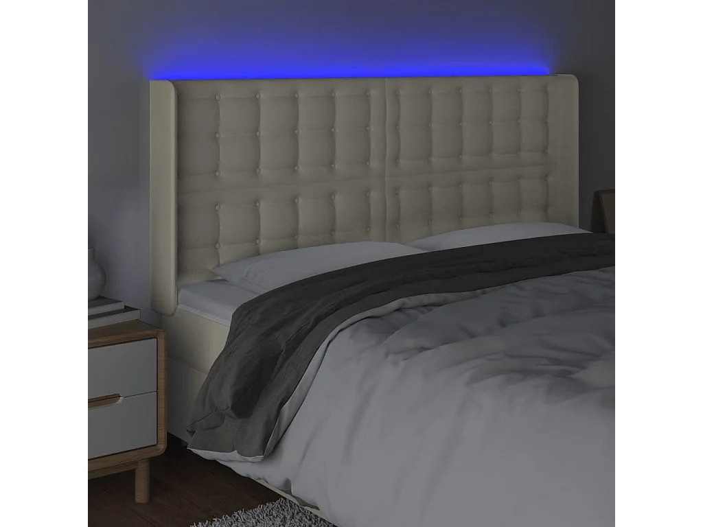 Hoofdbord LED 147x16x118/128 cm kunstleer crèmekleurig