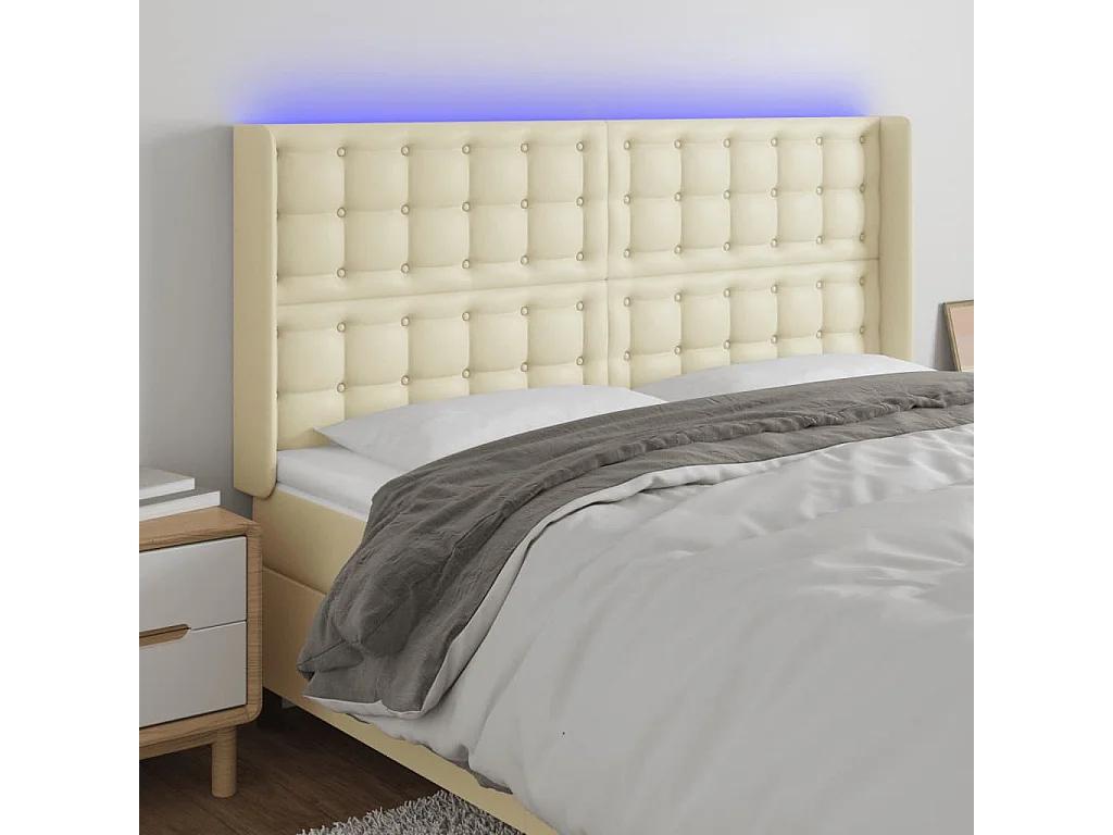 Hoofdbord LED 147x16x118/128 cm kunstleer crèmekleurig