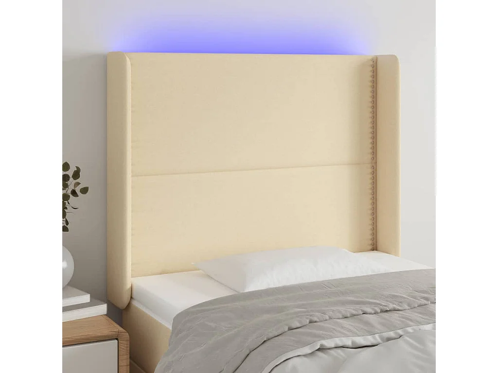Testiera a LED crema 93x16x118/128 cm in Tessuto