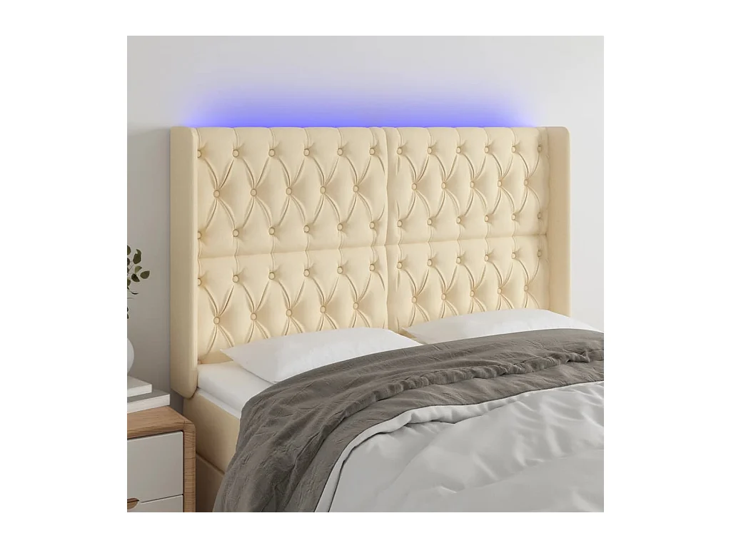 LED Kopfteil Creme 163x16x118/128 cm Stoff