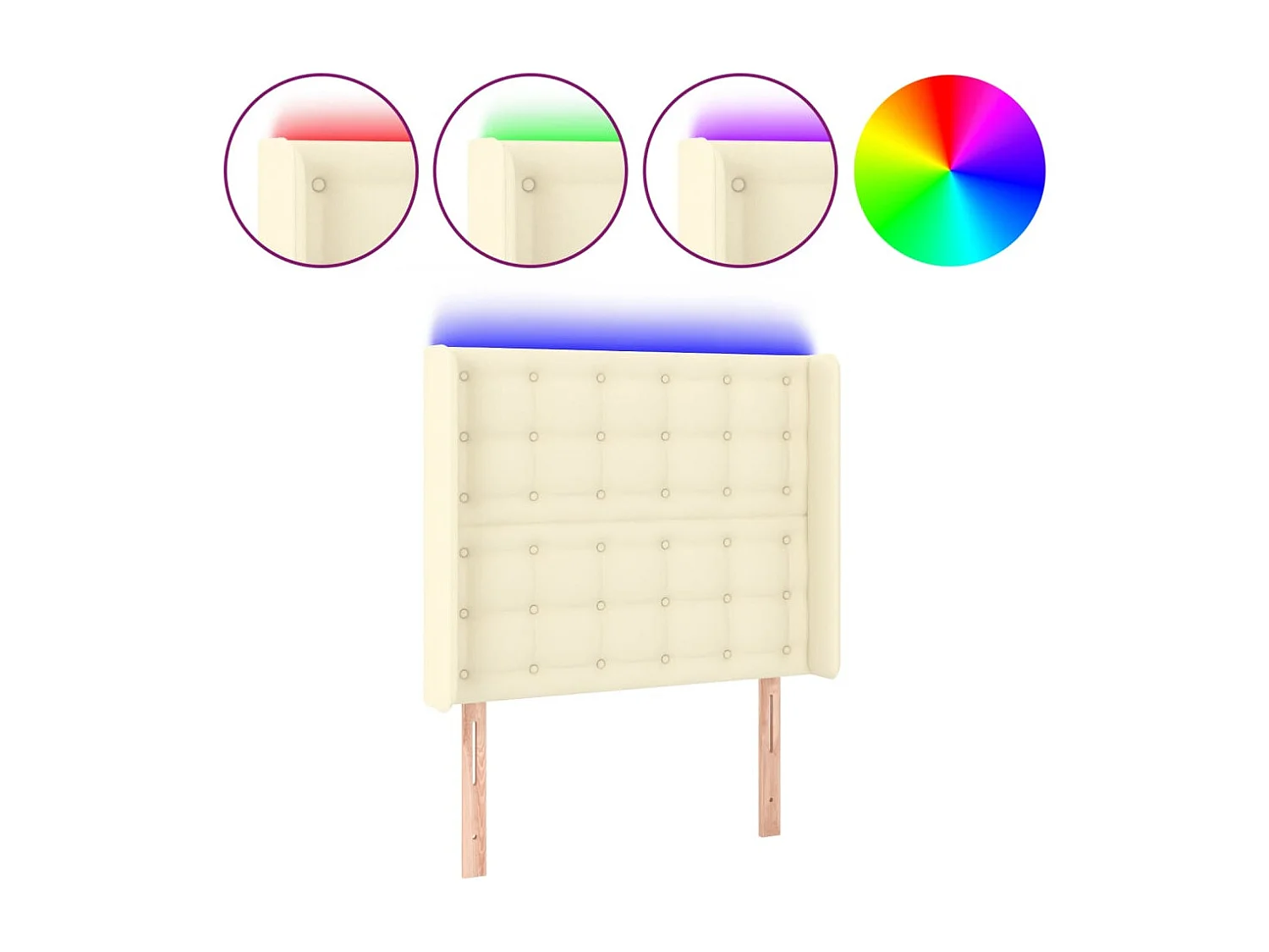 Cabeceira de cama c/ LED 93x16x118/128cm couro artificial crème