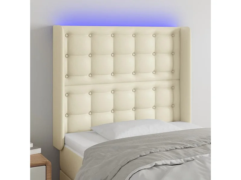 Cabeceira de cama c/ LED 93x16x118/128cm couro artificial crème