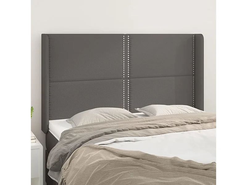 Hoofdbord met randen 147x16x118/128 cm kunstleer grijs