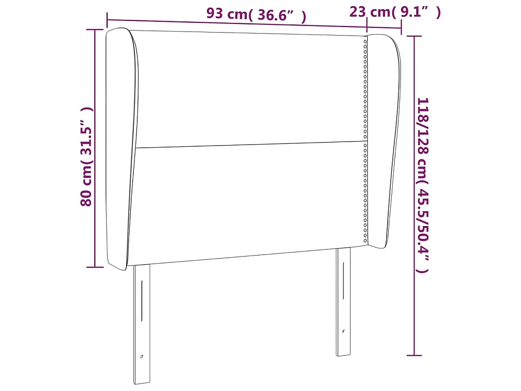 Hoofdbord met randen 93x23x118/128 cm stof donkerbruin