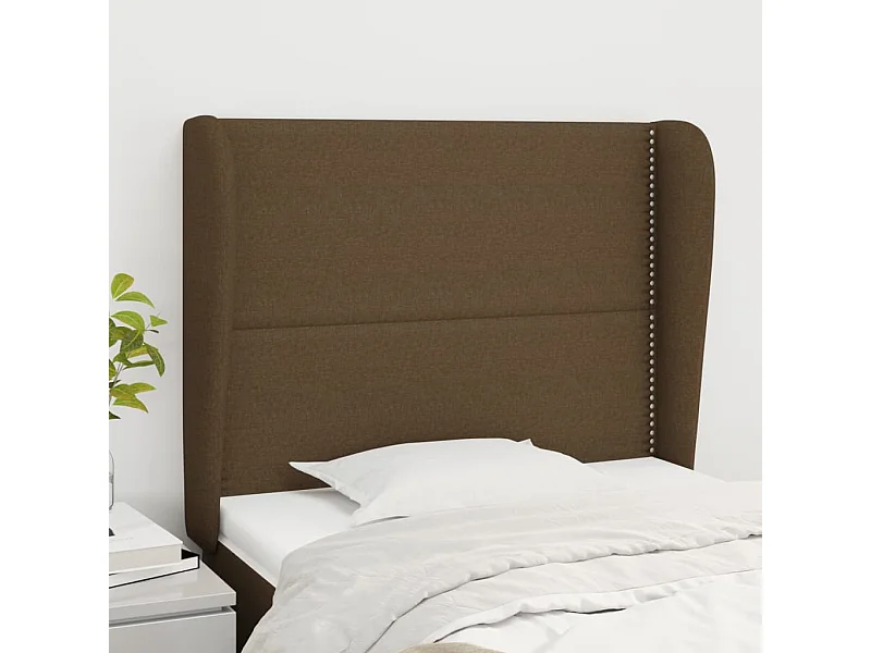 Tête de lit avec oreilles Marron foncé 93x23x118/128 cm Tissu