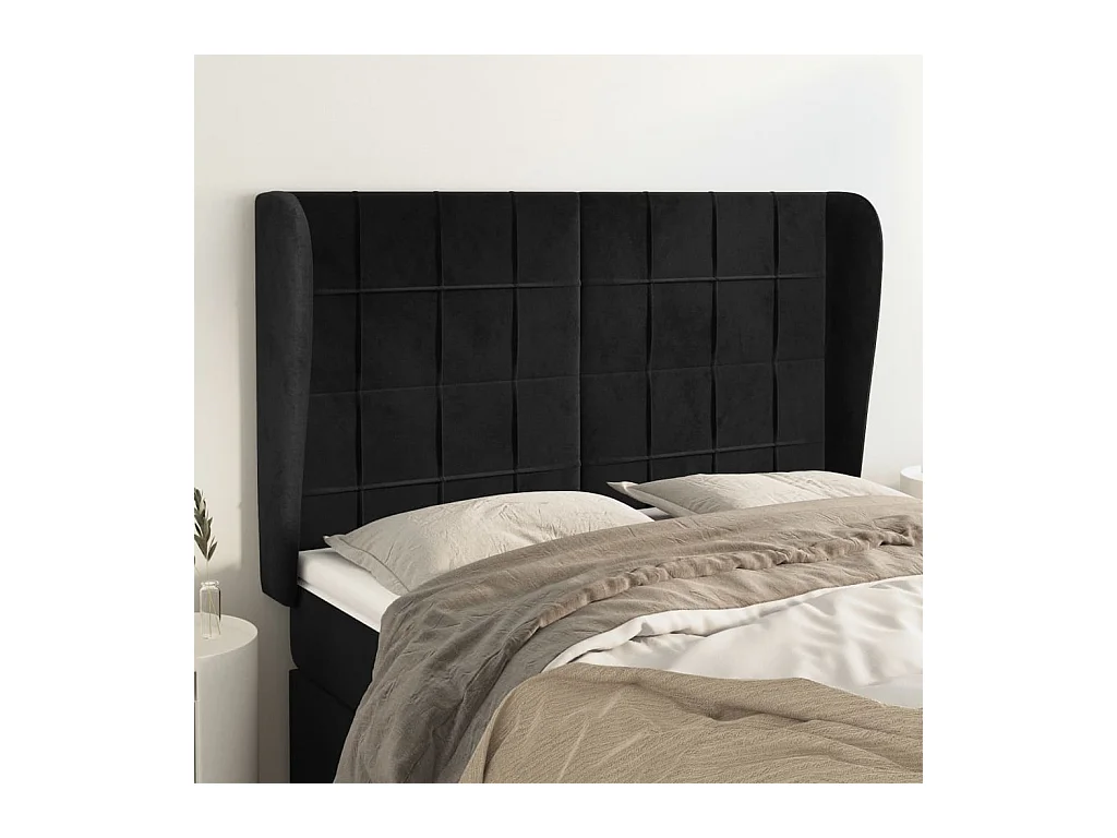 Tête de lit avec oreilles Noir 147x23x118/128 cm Velours