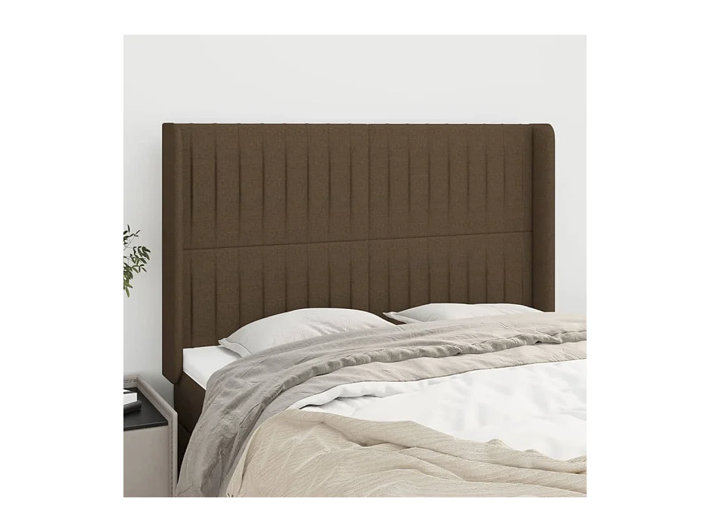 Tête de lit avec oreilles Marron foncé 147x16x118/128 cm Tissu