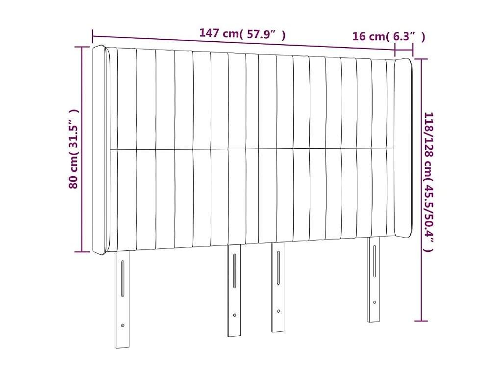 Hoofdbord met randen 147x16x118/128 cm stof donkerbruin