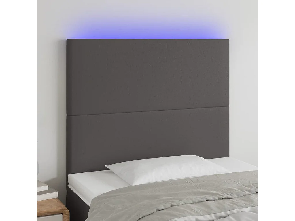 Cabecero con luces LED cuero sintético gris 90x5x118/128 cm