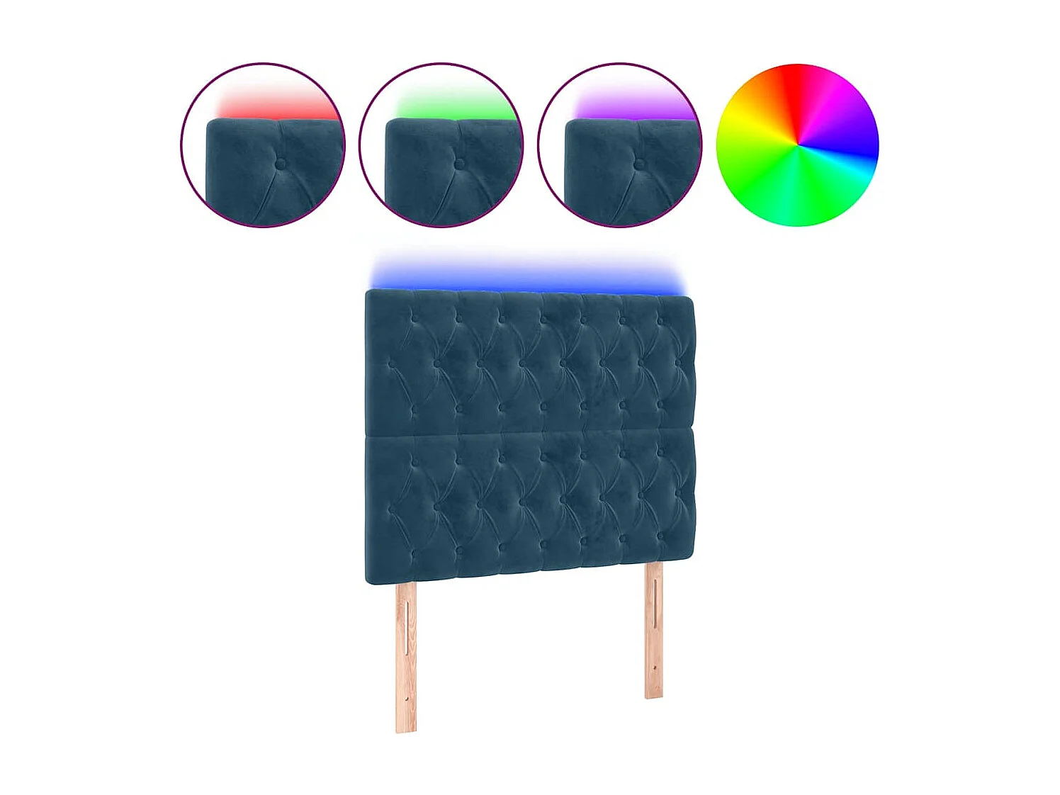 Tête de lit à LED Bleu foncé 100x7x118/128 cm Velours