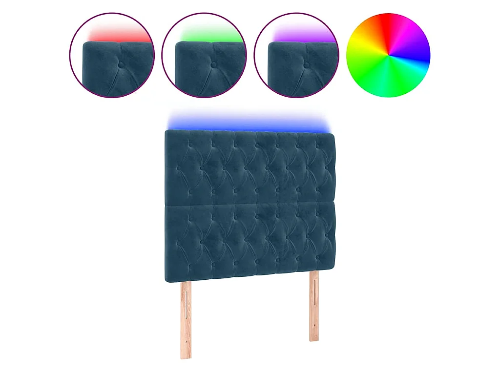 Testiera a LED Blu Scuro 100x7x118/128 cm in Velluto