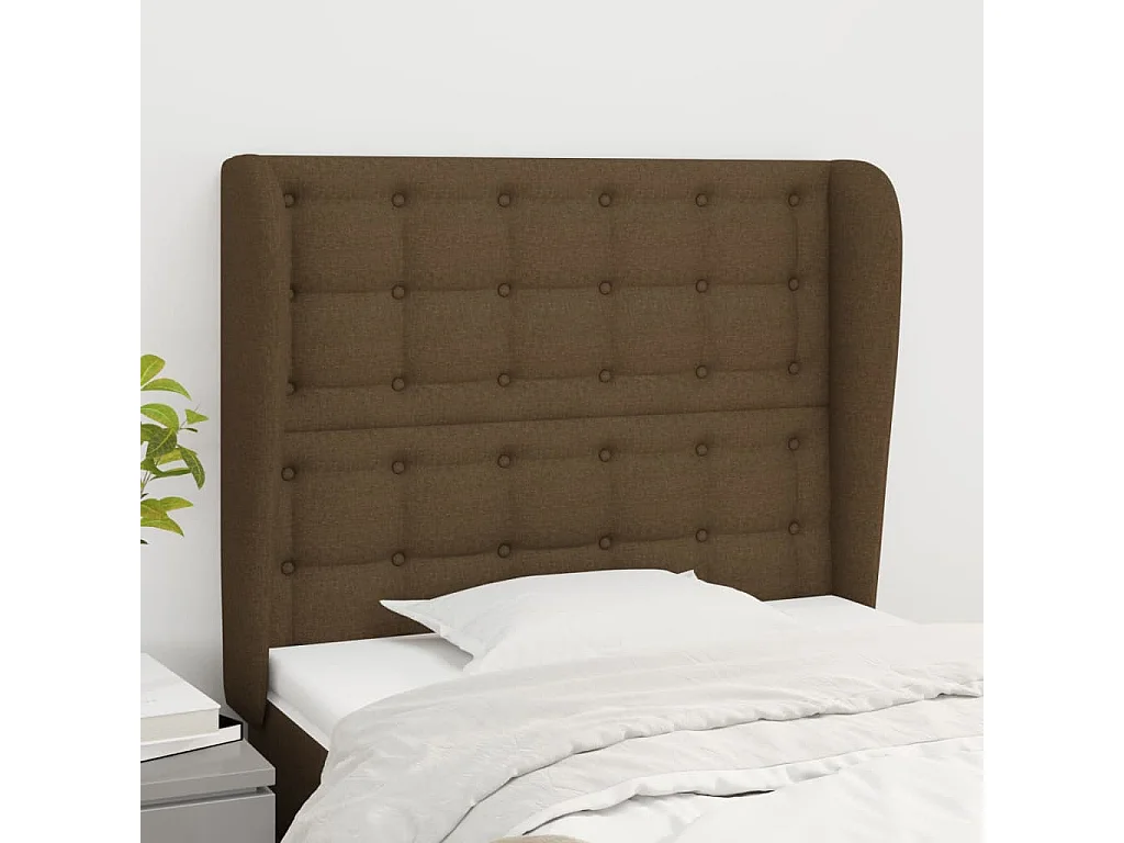 Tête de lit avec oreilles Marron foncé 93x23x118/128 cm Tissu
