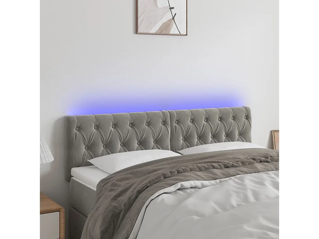 Hoofdbord LED 144x7x78/88 cm fluweel lichtgrijs