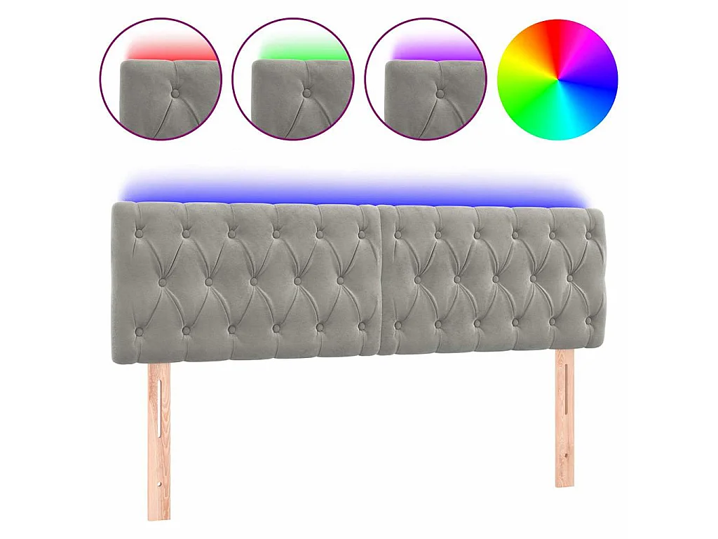 Testiera a LED Grigio Chiaro 144x7x78/88 cm in Velluto