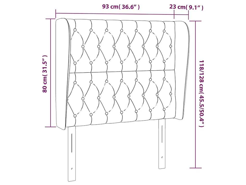 Hoofdbord met randen 93x23x118/128 cm stof crèmekleurig