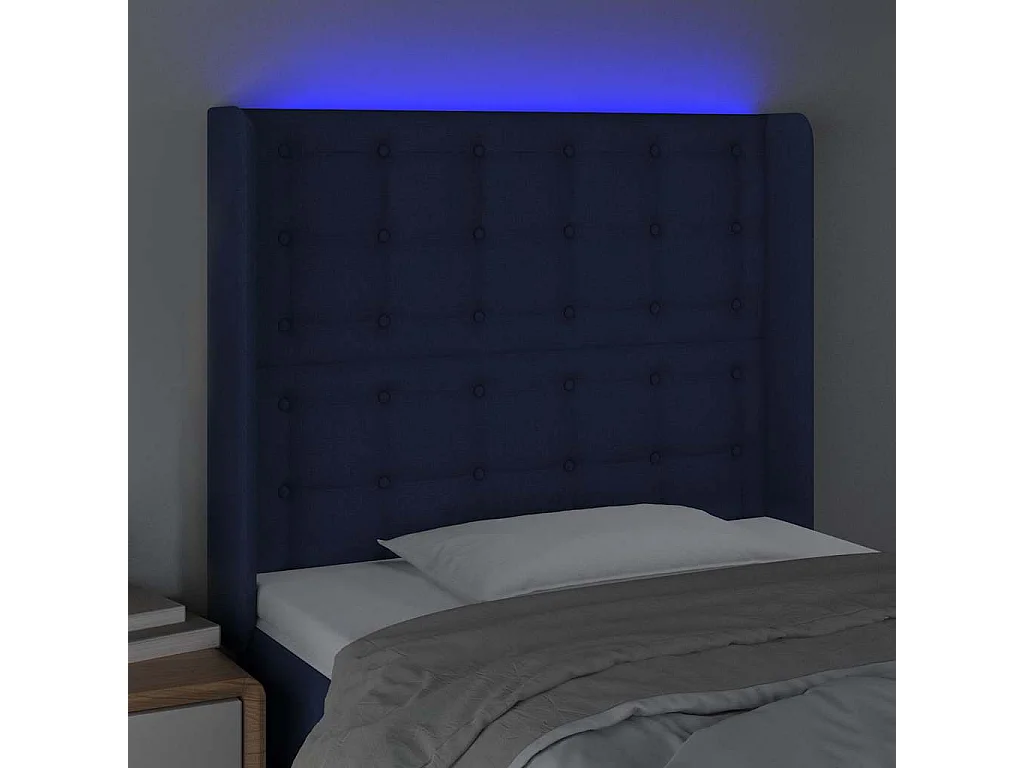 Hoofdbord LED 103x16x118/128 cm stof blauw